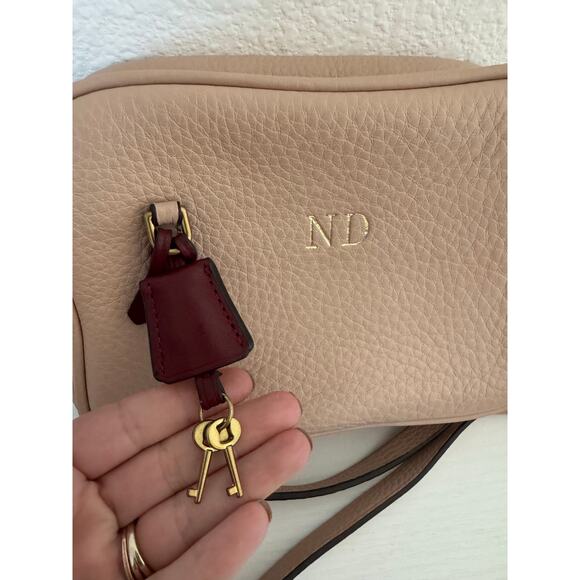 J. Crew Womens Pink Leather Monogrammed Crossbody Medium small Purse - Picture 3 of 8